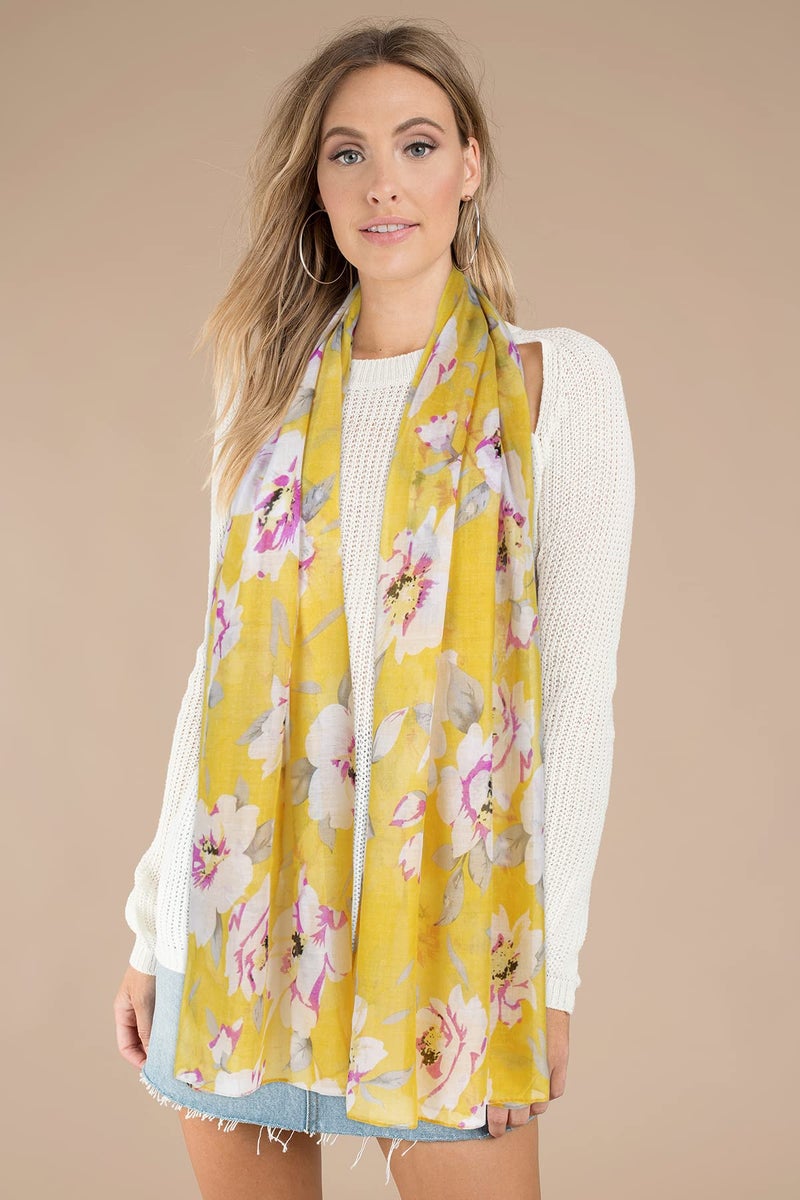 GERINLY Yellow Scarves for Women Bright Florals Fashion Head Scarf Cotton Wraps and Shawls for Travel Beach Cover Up (Yellow) - Image 3